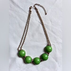 Vintage Art Deco Green cabochon Bubbles rhinestone spacer double golden Necklace